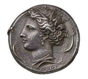 Forntida grekiskt silvermynt från Syrakusa, 404-390 f.Kr. (silver)